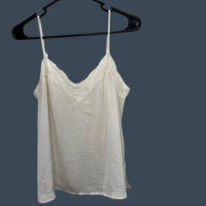 BP Cami Camisole Tank Top S Cream Lace Trim V Neck Loose Flowy  Satiny Y2K